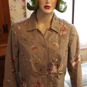 Spirit By Coldwater Creek Embroidered Floral Jacket Sz 12